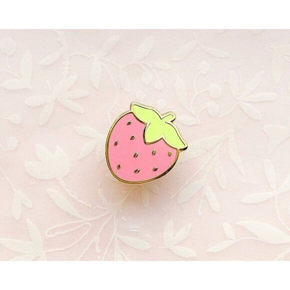 2 for $20 - NEW Mini Cute Strawberry Enamel Pin - Gold Plated Base - Picture 4 of 10